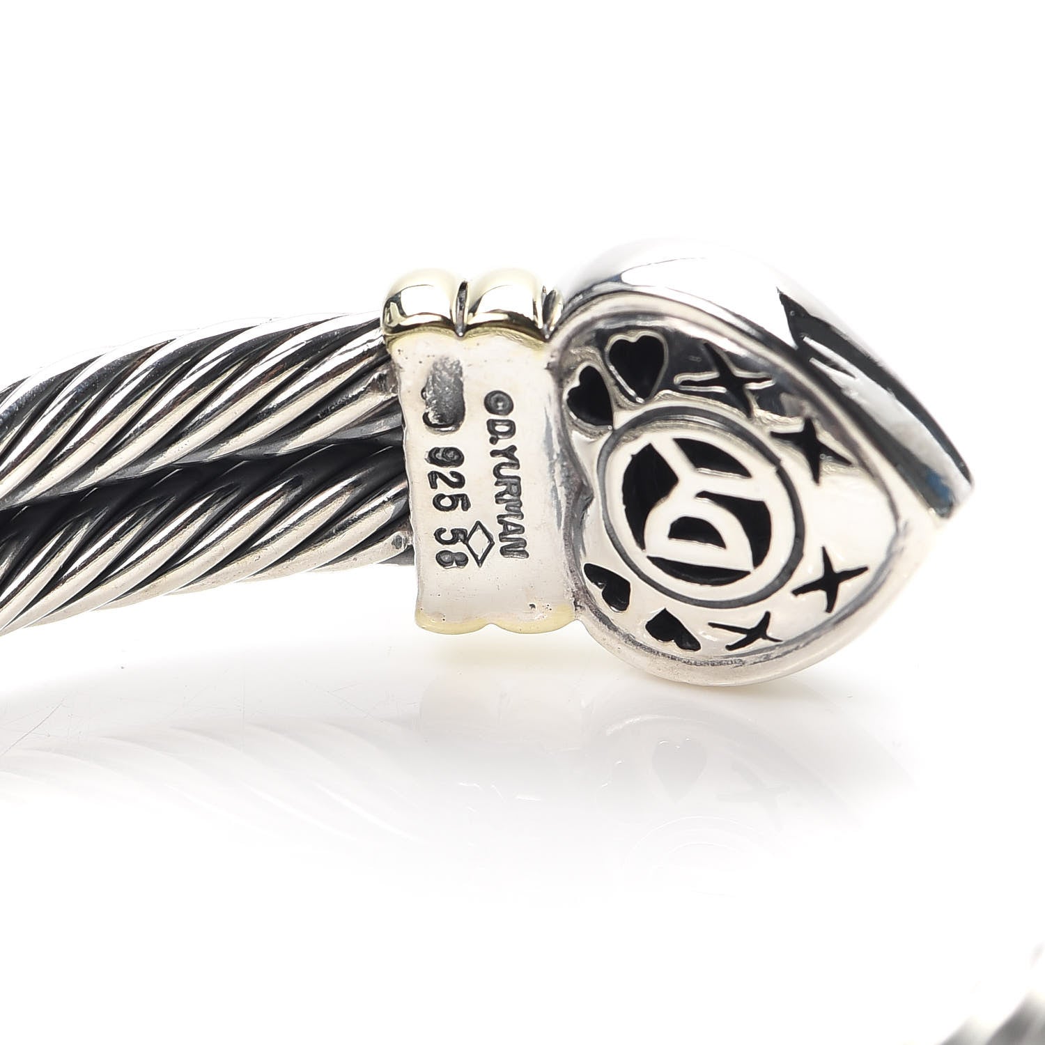 David Yurman Sterling Silver 14K Yellow Gold Double Cable Heart Bracelet 4 of 5