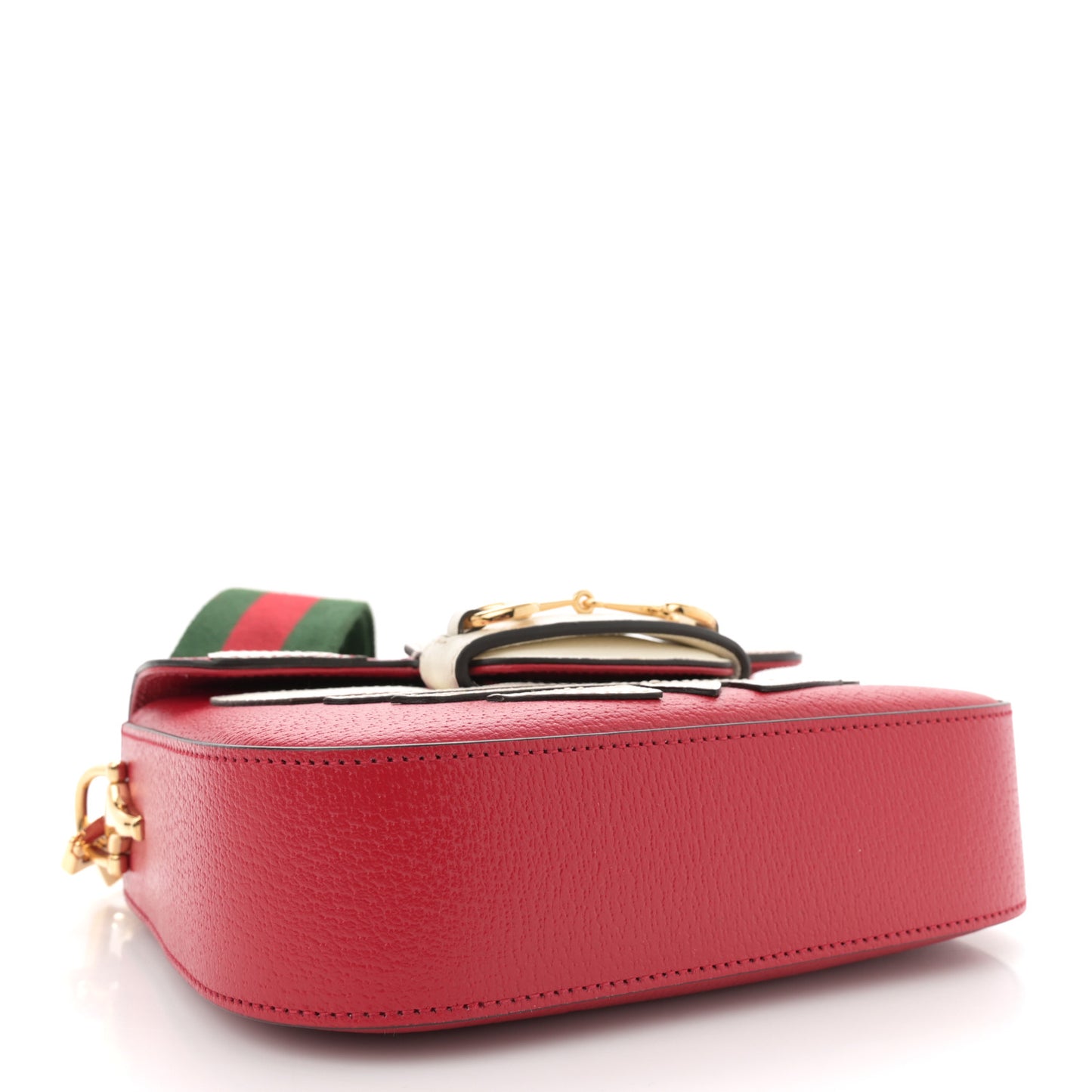 X ADIDAS Textured Dollar Calfskin Web Trefoil Mini Horsebit 1955 Shoulder Bag Hibiscus Red Off White
