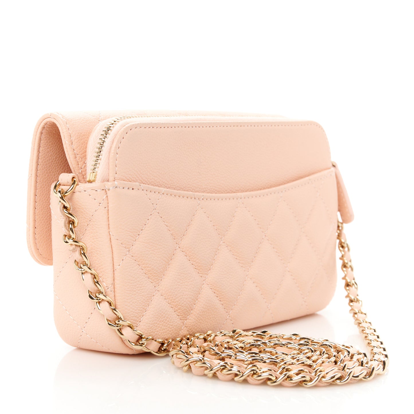 Caviar Quilted Flap Phone Holder With Chain Light Pink