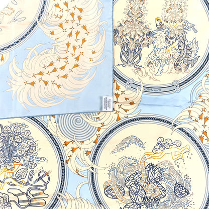 Hermes Silk Legende Brodee Scarf 90 Bleu Ciel Creme Marine 3 of 3