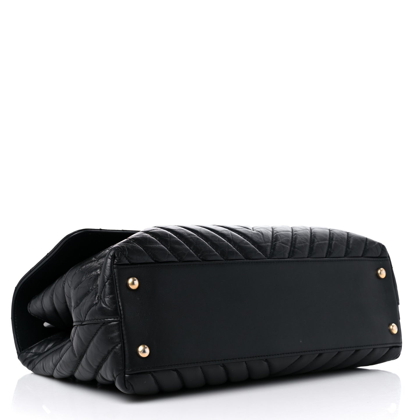 Calfskin Chevron Quilted Medium Coco Handle Flap Black