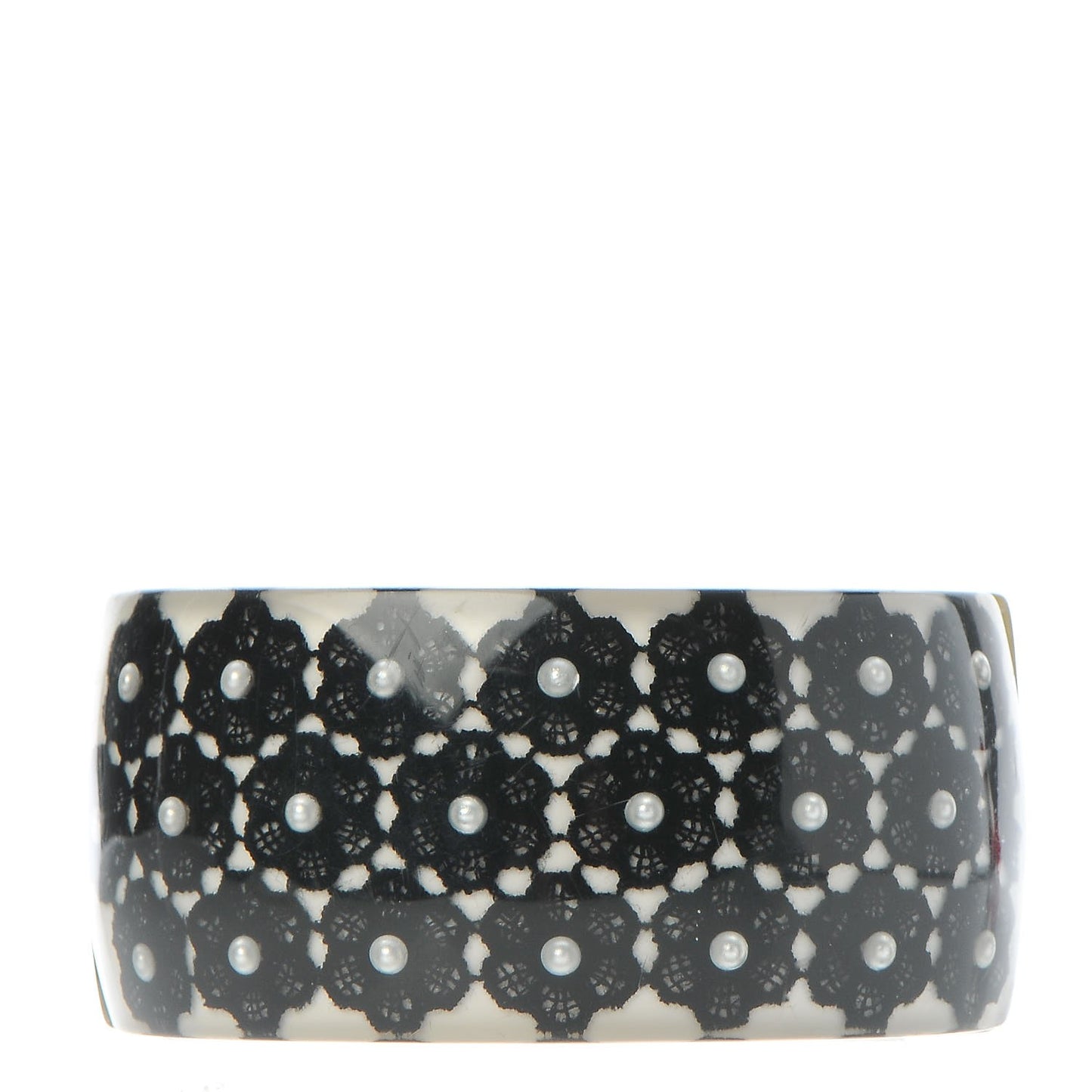 Resin Lace Pearl CC Cuff Bracelet Black