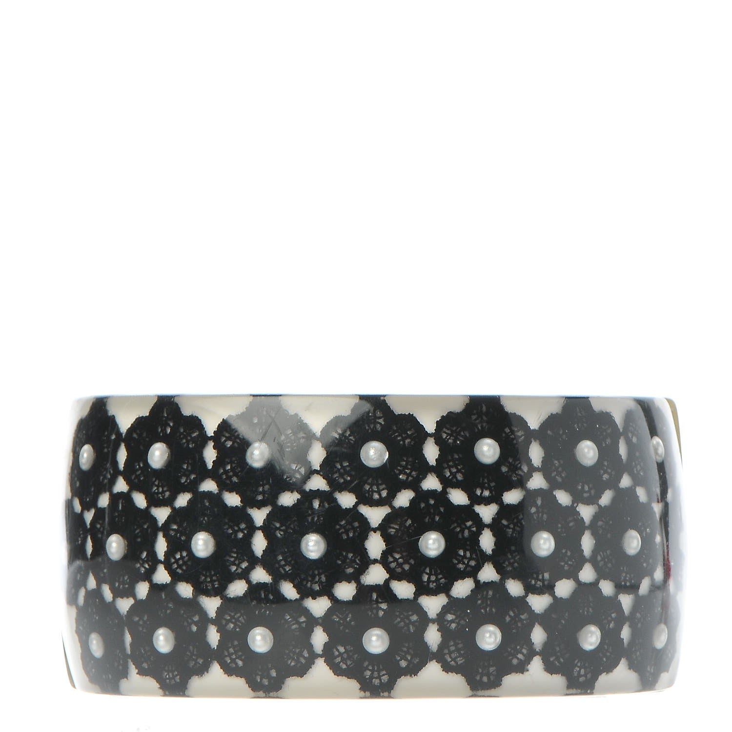 Chanel Resin Lace Pearl CC Cuff Bracelet Black 3 of 6