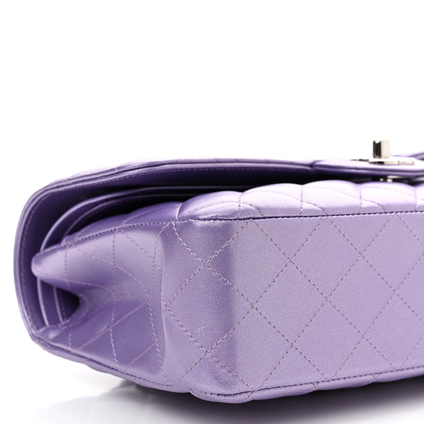 Metallic Lambskin Quilted Medium Double Flap Purple