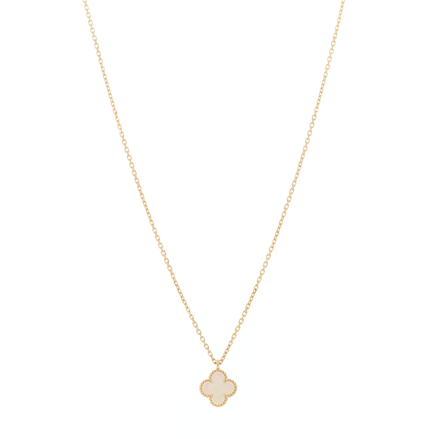 Van Cleef & Arpels 18K Yellow Gold Mother of Pearl Sweet Alhambra Pendant Necklace 1 of 6