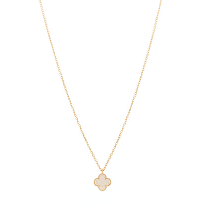 Van Cleef & Arpels 18K Yellow Gold Mother of Pearl Sweet Alhambra Pendant Necklace 1 of 6