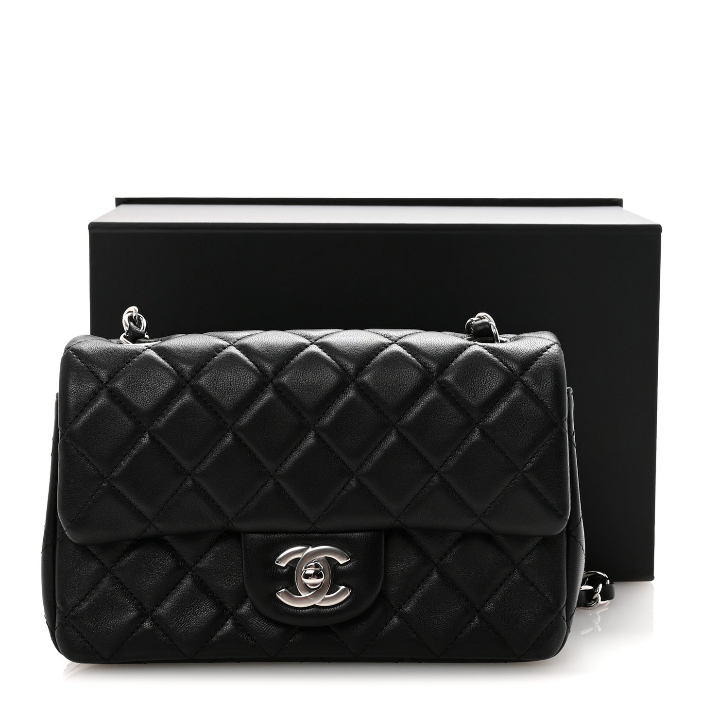 Lambskin Quilted Mini Rectangular Flap Black