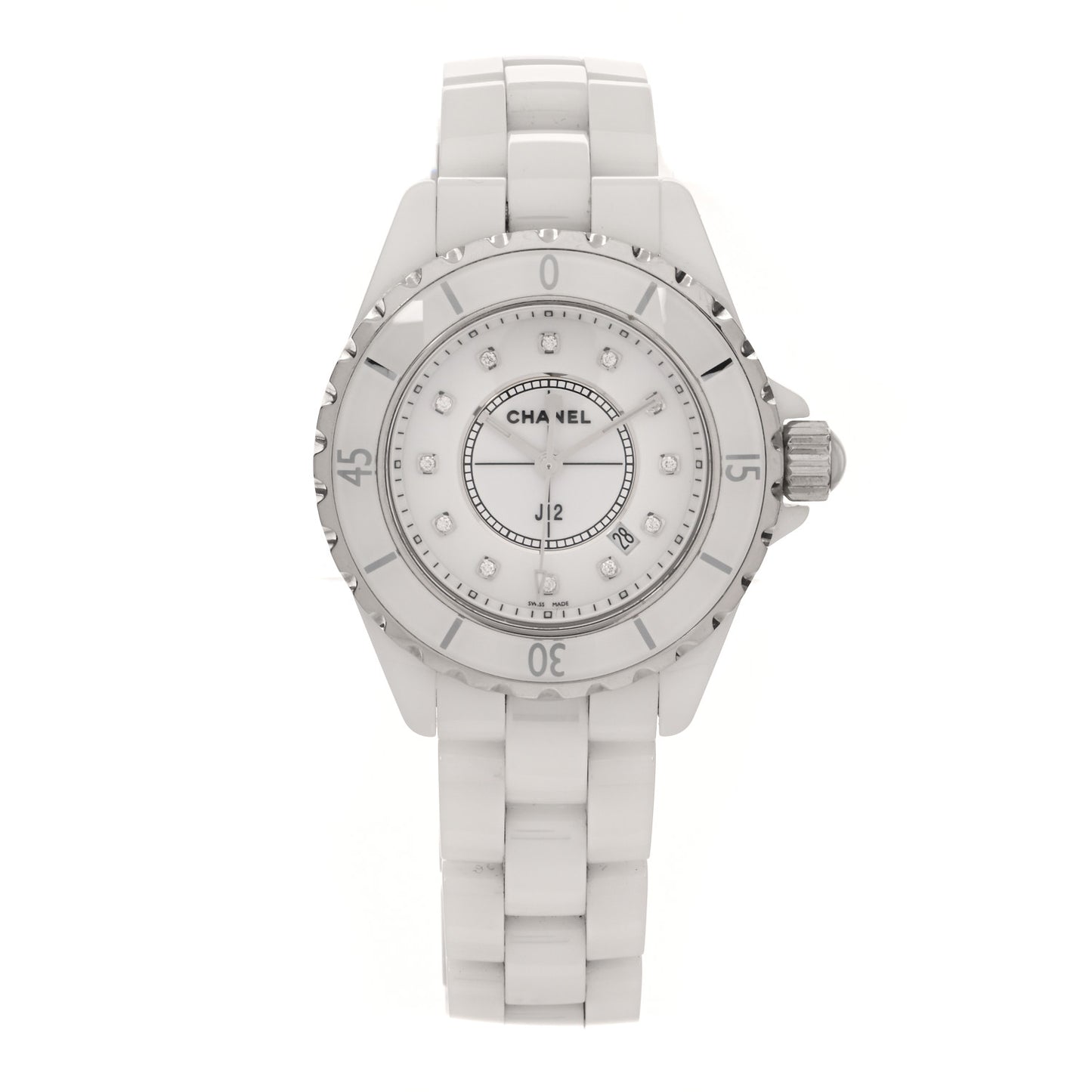 Stainless Steel Ceramic Diamond 33mm J12 Quartz Watch White