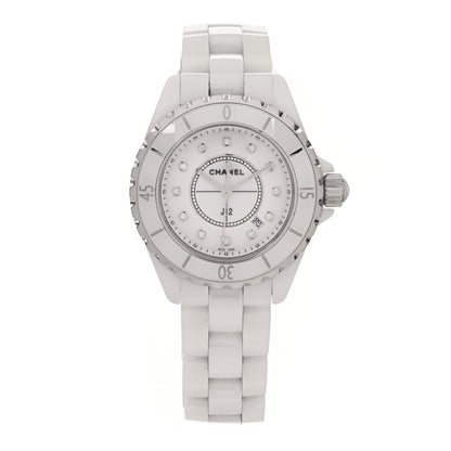 Chanel Stainless Steel Ceramic Diamond 33mm J12 Quartz Watch White 1 of 5