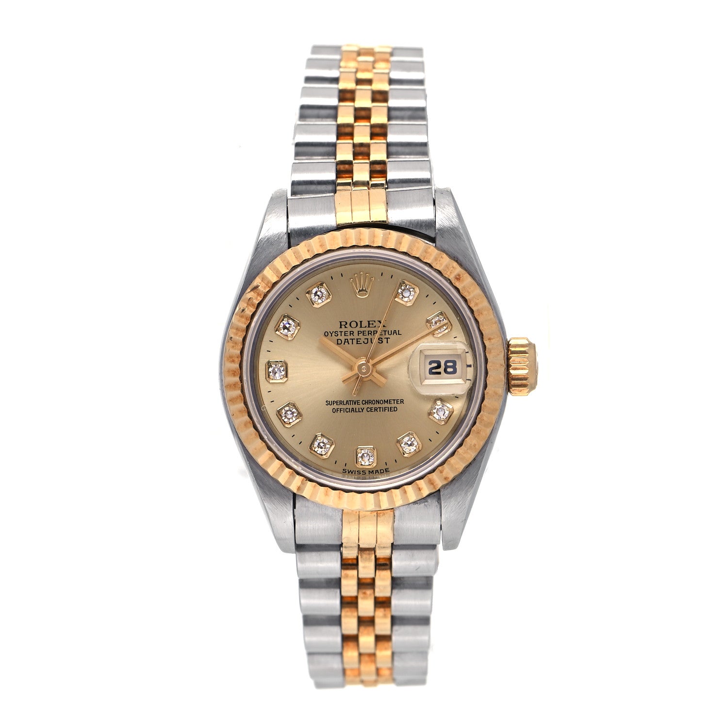 Rolex Stainless Steel 18K Yellow Gold Diamond 26mm Oyster Perpetual Datejust Watch Champagne 69173 1 of 4
