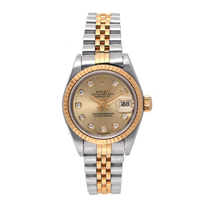 Rolex Stainless Steel 18K Yellow Gold Diamond 26mm Oyster Perpetual Datejust Watch Champagne 69173 1 of 4