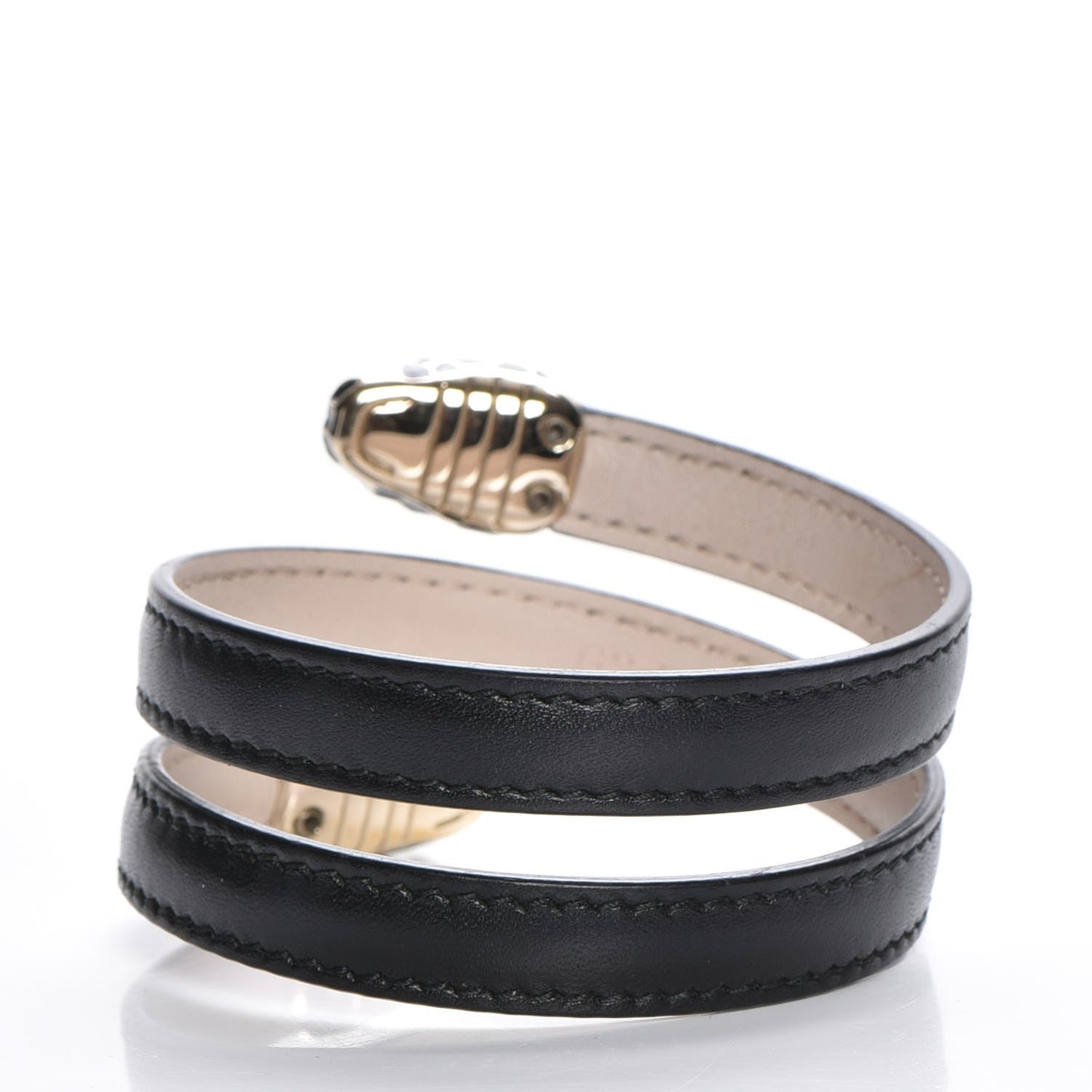 Calfskin Serpenti Forever Double Coil Cleopatra Bracelet M Black