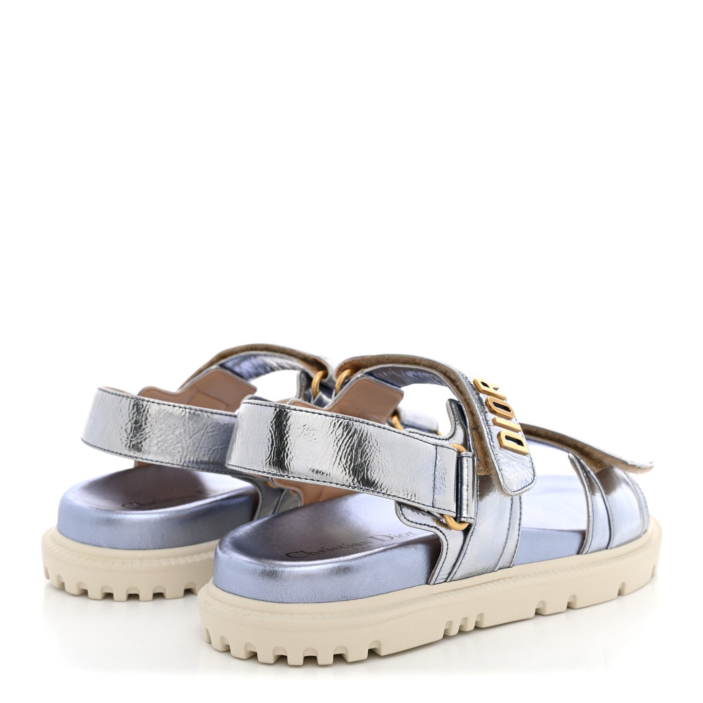 Laminated Crinkled Calfskin Dioract Sandals 35 Indigo Metal