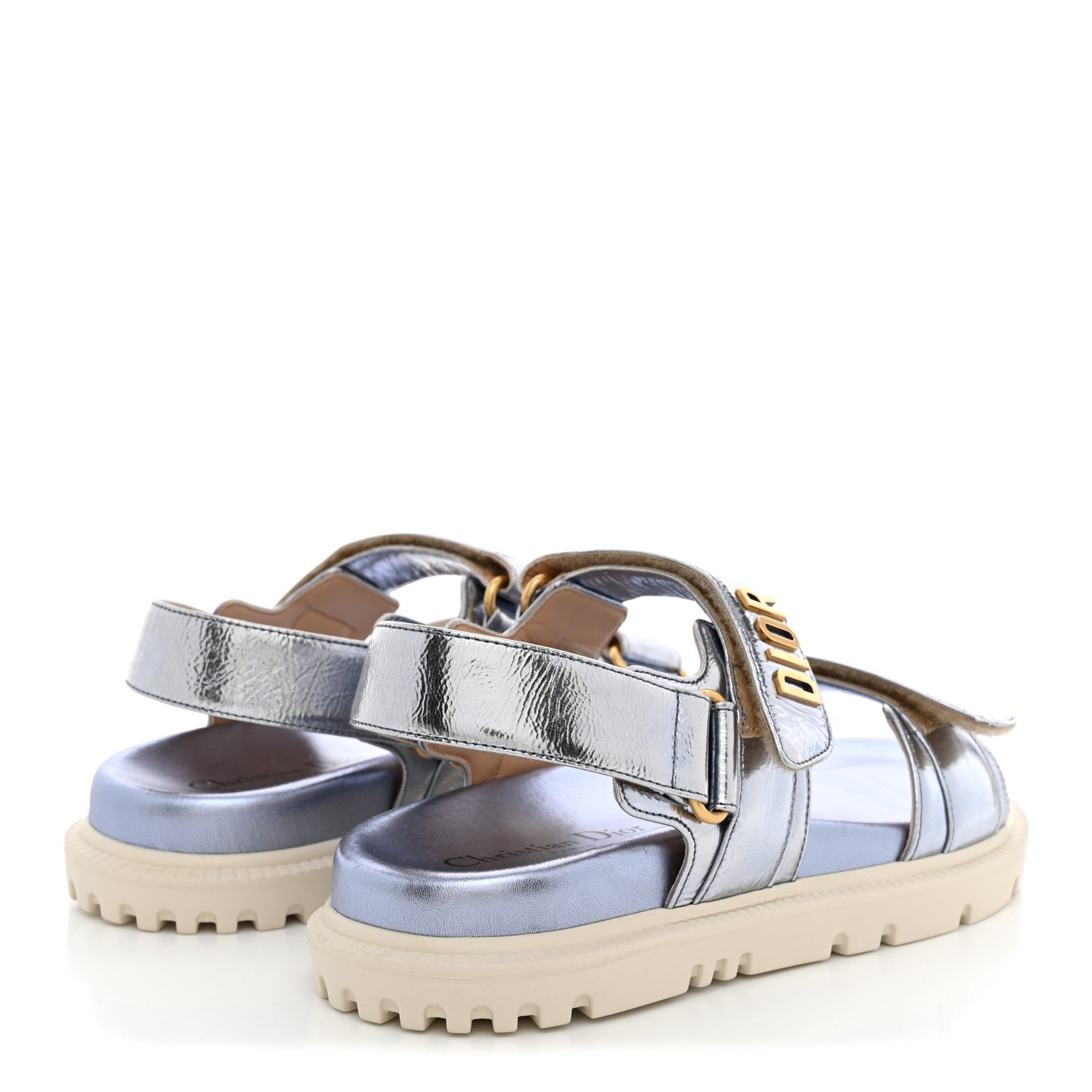 Christian Dior Laminated Crinkled Calfskin Dioract Sandals 35 Indigo Metal 5 of 10