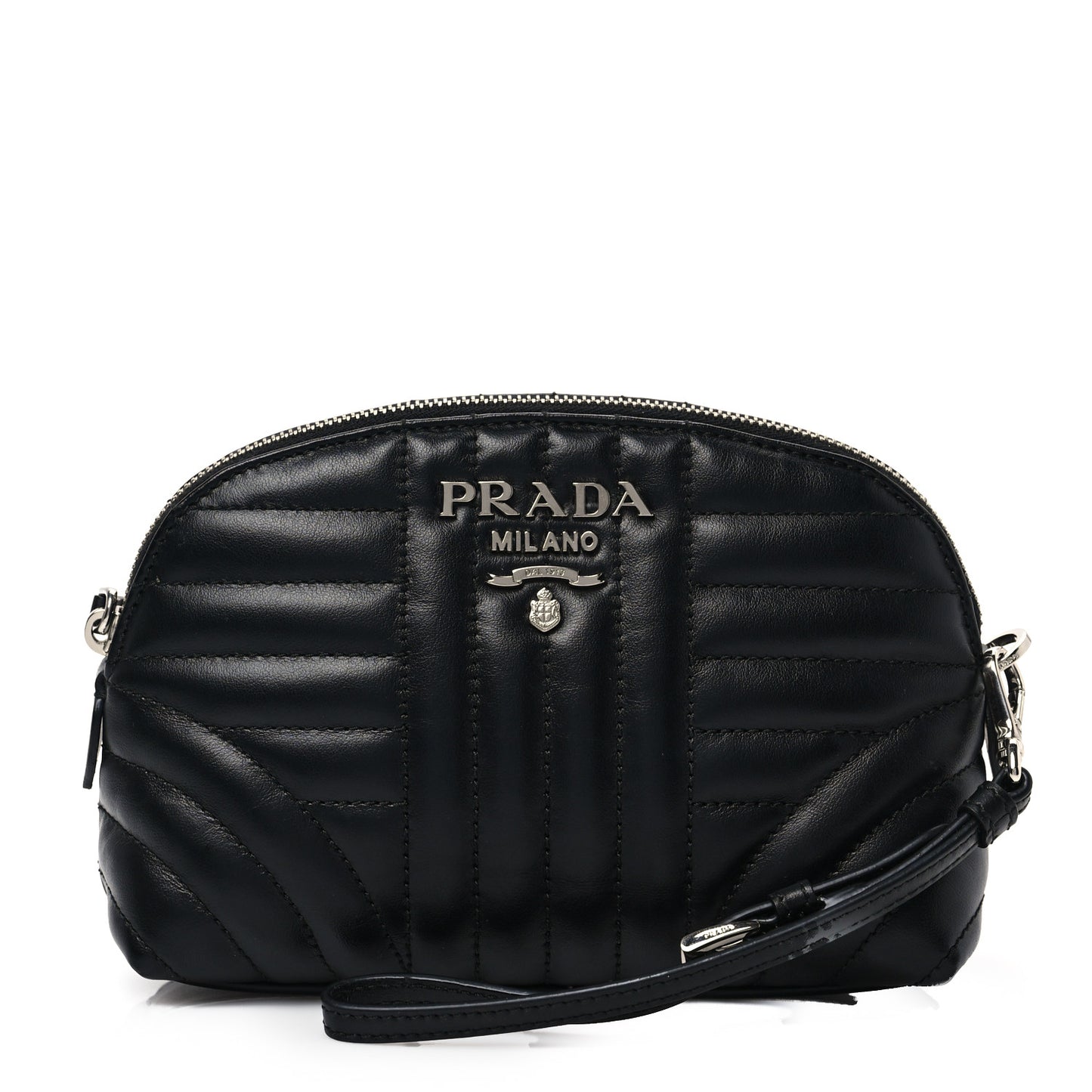 Soft Calfskin Diagramme Wristlet Pouch Bag Black