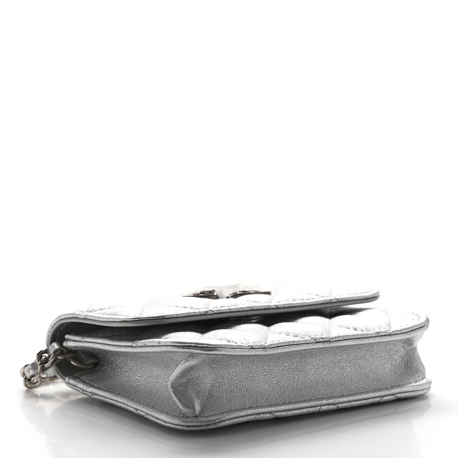 Chanel Metallic Goatskin Quilted Crystal CC Walk Of Fame Clutch With Chain Silver 4 of 13