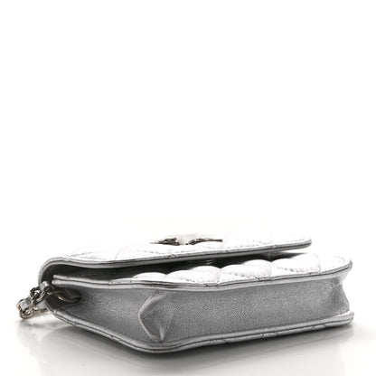 Chanel Metallic Goatskin Quilted Crystal CC Walk Of Fame Clutch With Chain Silver 4 of 13