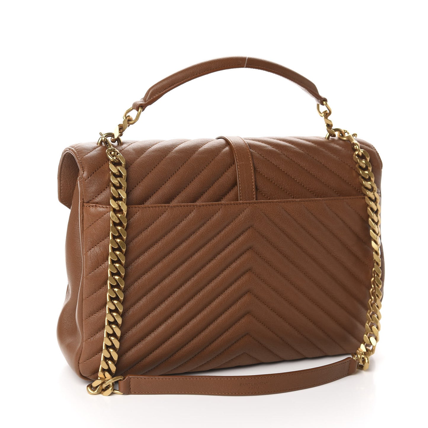 Sheepskin Matelasse Chevron Monogram Large College Satchel Cognac