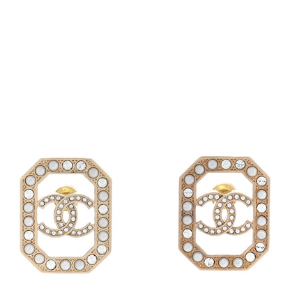Chanel Crystal Pearl CC Geometric Earrings Gold 1 of 5