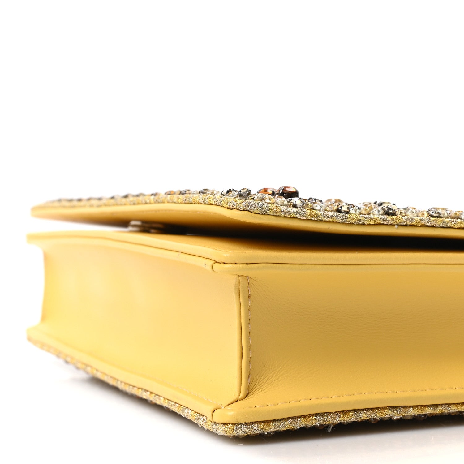 Christian Dior Calfskin Satin Bead Embroidery Lady Dior Clutch