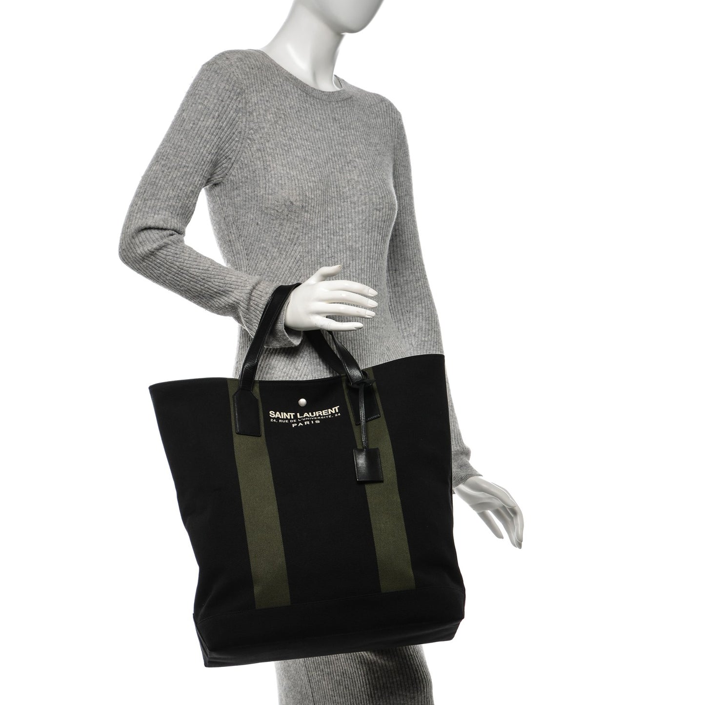 Canvas Beach Shopping Tote Black Khaki