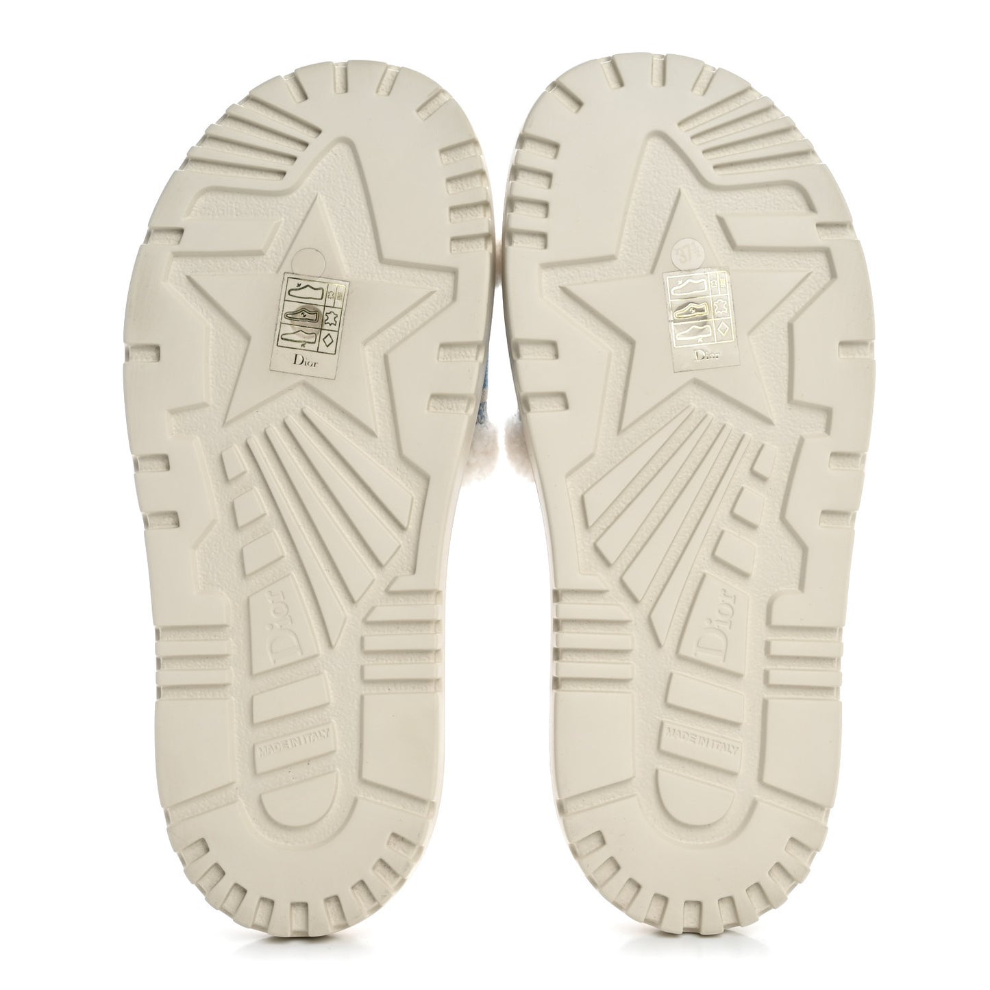 Shearling Canvas Embroidered Dway 10mm Slide Sandals 37.5 Natural Light Blue