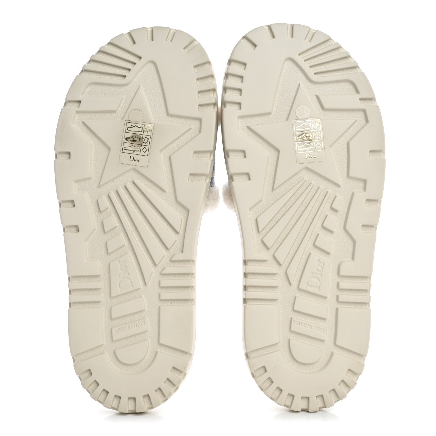 Christian Dior Shearling Canvas Embroidered Dway 10mm Slide Sandals 37.5 Natural Light Blue 6 of 10