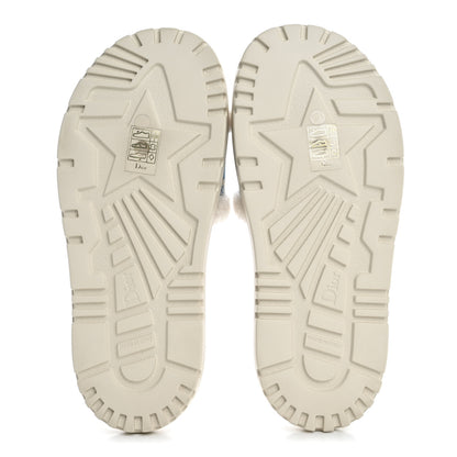 Christian Dior Shearling Canvas Embroidered Dway 10mm Slide Sandals 37.5 Natural Light Blue 6 of 10
