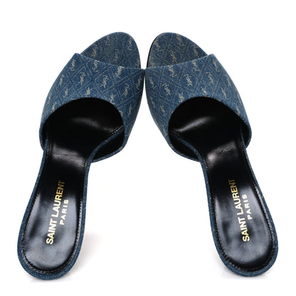 Saint Laurent Denim Monogram La 16 Mule Sandals 38 Blue Jeans 2 of 11