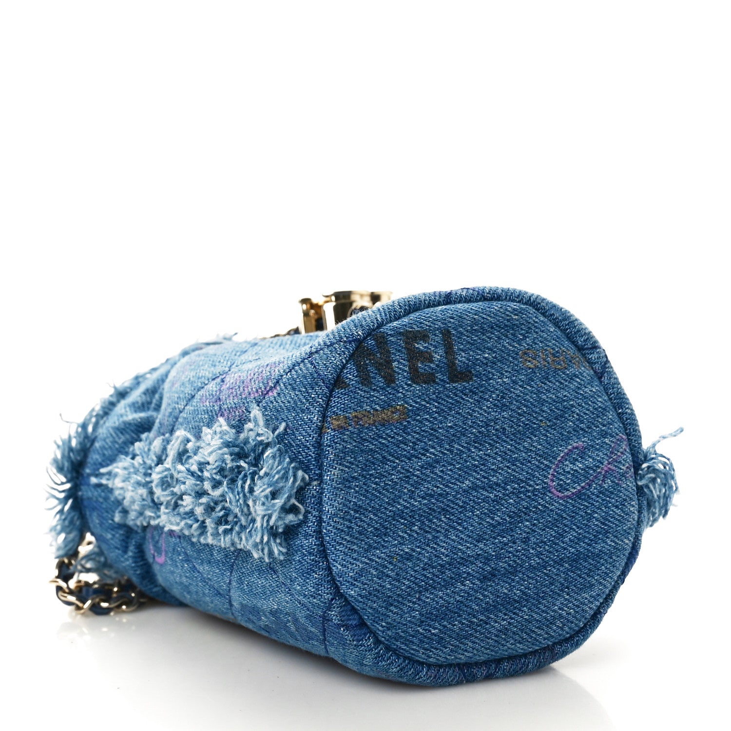 Chanel Denim Quilted Mood Mini Bucket With Chain Blue Multicolor 4 of 11