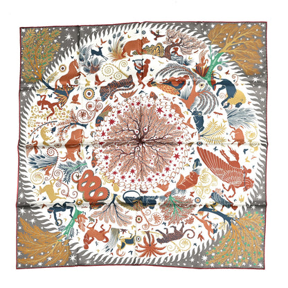 Hermes Silk Twill Sous Le Charme d'Orphee Double Face Scarf 90 Etoupe White Beige 1 of 5