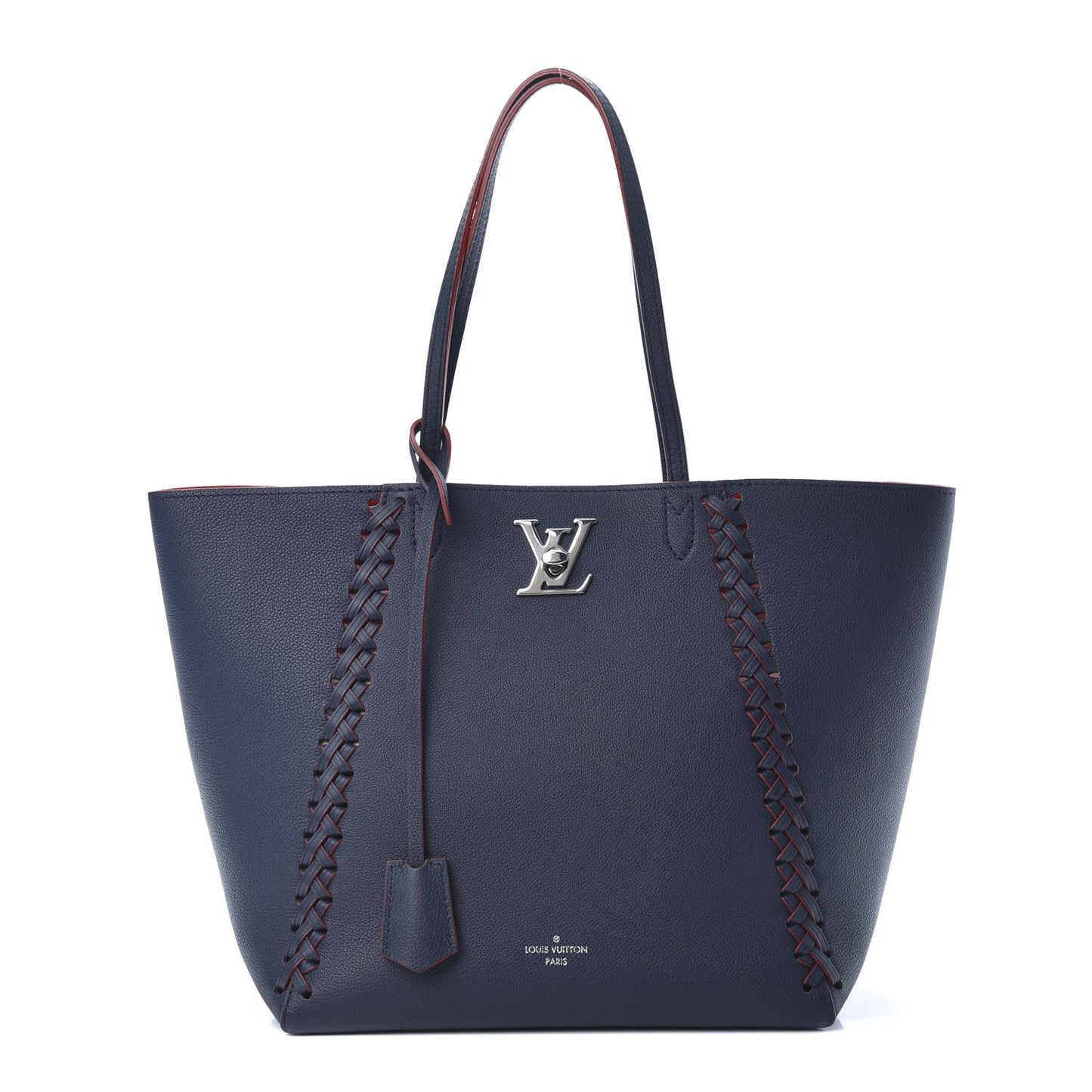 Calfskin Braided Lockme Cabas Marine Rouge