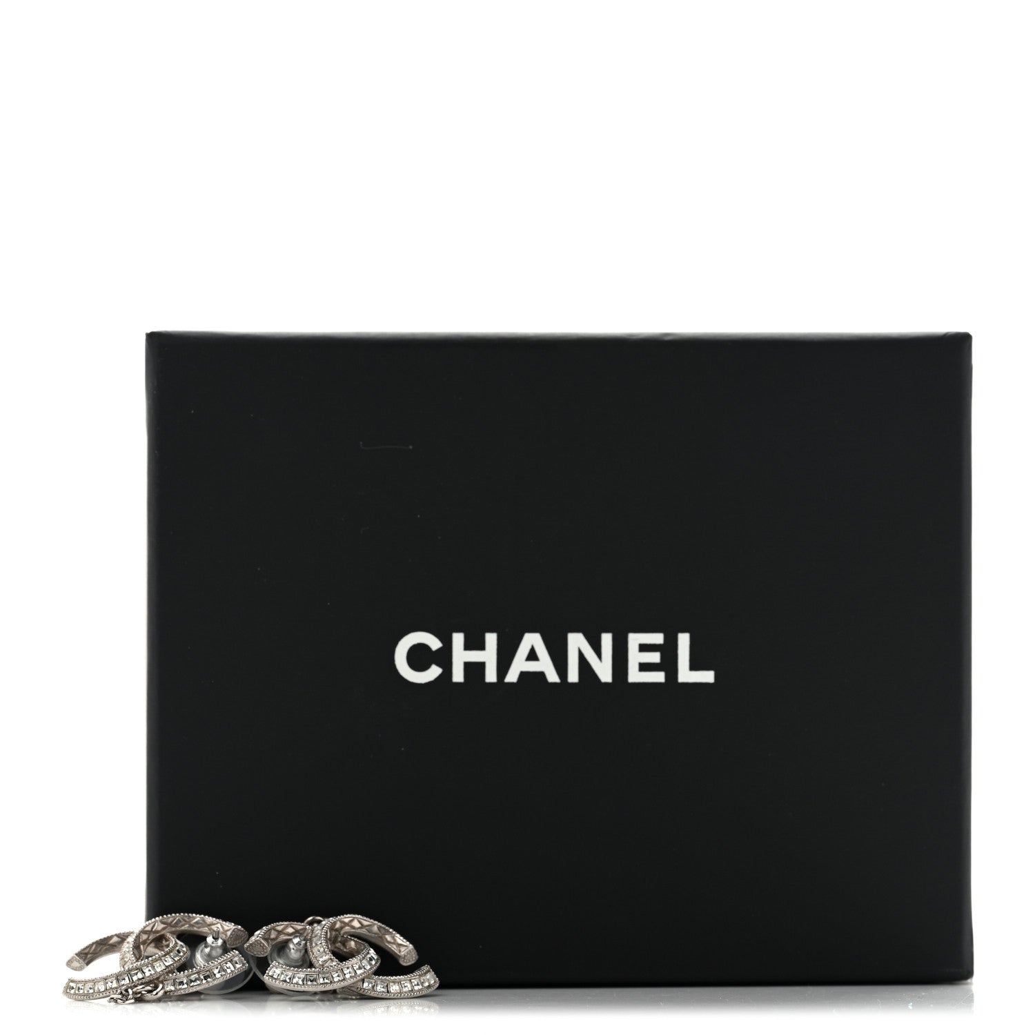 Chanel Baguette Crystal Quilted CC Drop Earrings Silver 5 of 5
