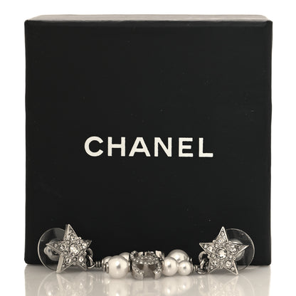 Chanel Crystal Pearl CC Star Drop Earrings Silver 6 of 6
