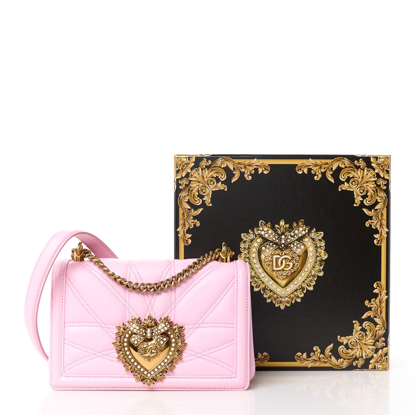 DOLCE GABBANA Calfskin Medium Devotion Crossbody Candy