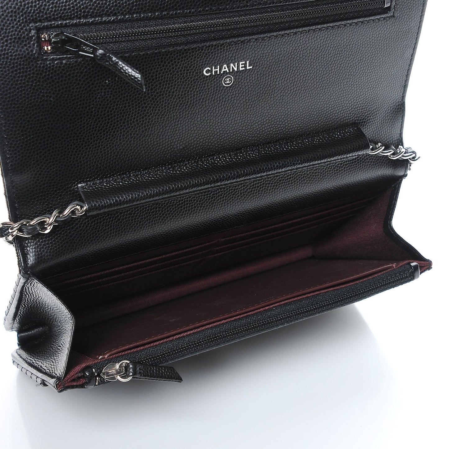 Caviar Chevron Quilted Wallet On Chain WOC Black