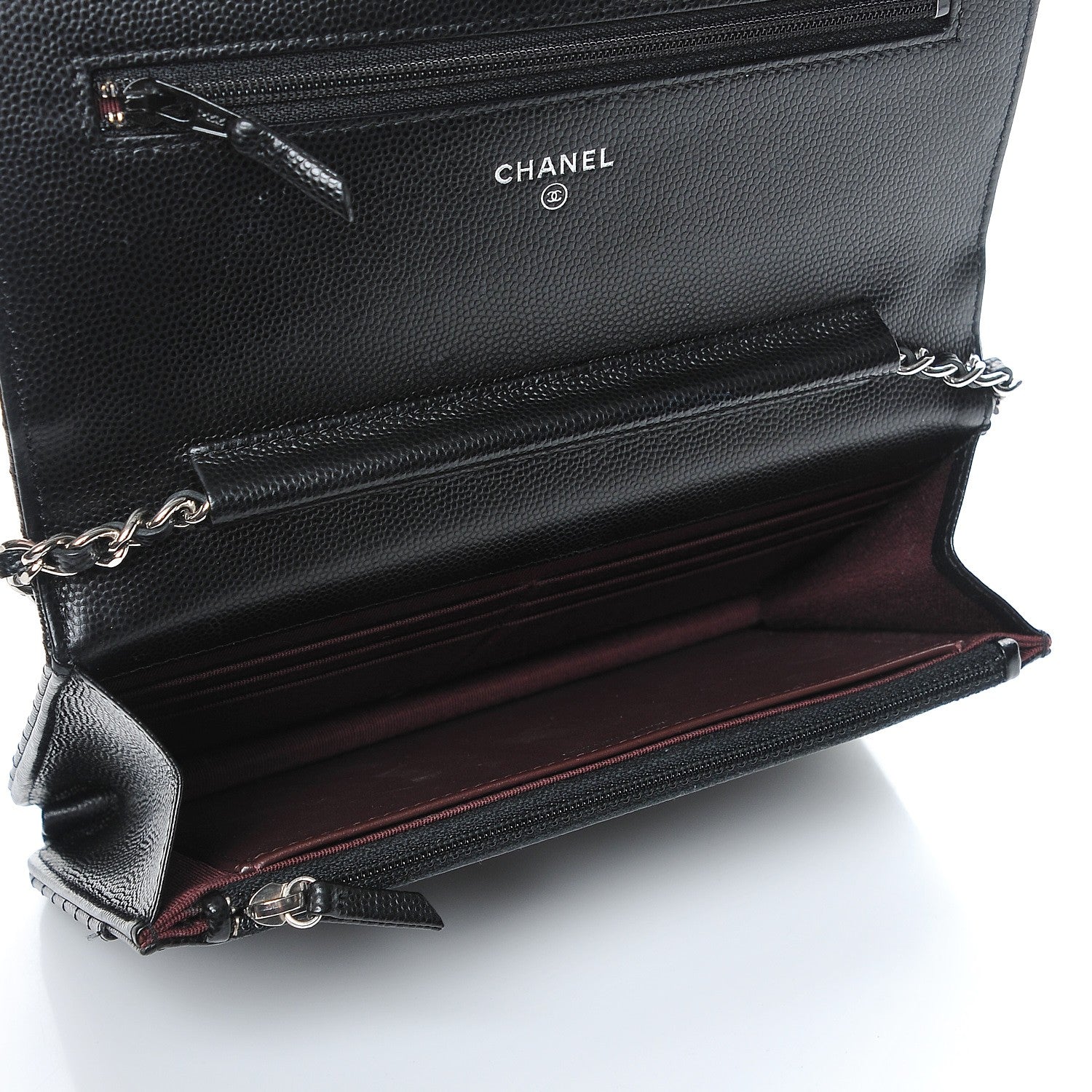 Chanel Caviar Chevron Quilted Wallet On Chain WOC Black 5 of 9