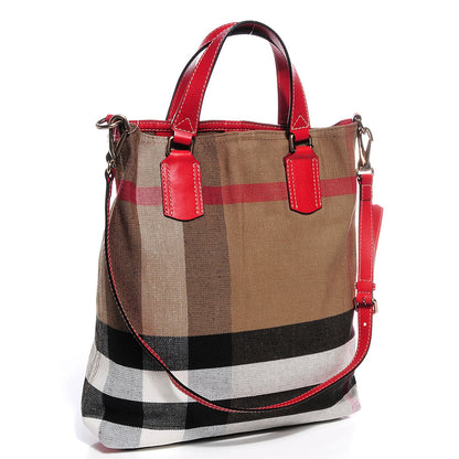 Burberry Canvas Mega Check Medium Tottenham Brit Tote Cadmium Red 3 of 11