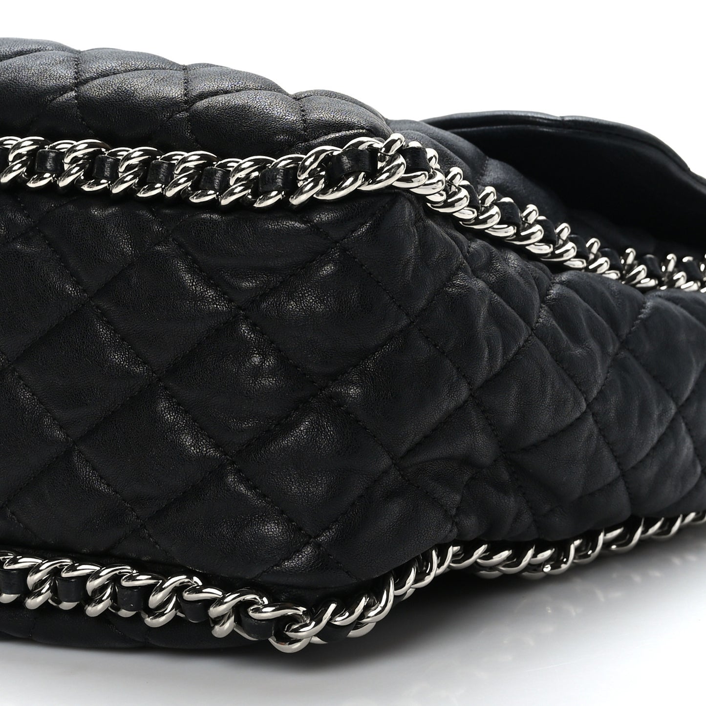 Washed Lambskin Quilted Maxi Chain Around Flap Black