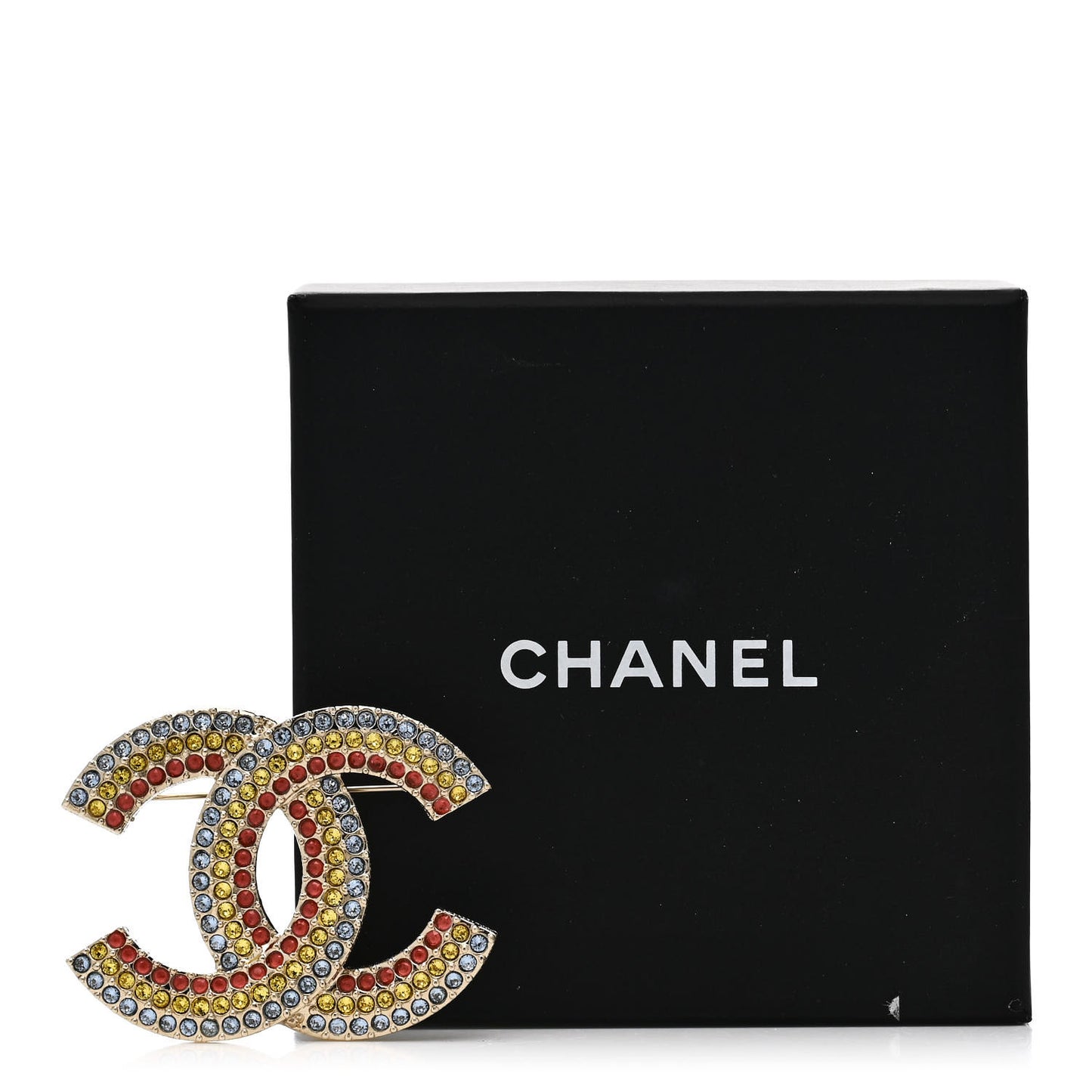 Metal Crystal CC Brooch Yellow Red Blue