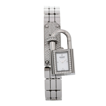 Hermes Stainless Steel Diamond Pave 16mm Kelly Quartz Watch 1 of 6