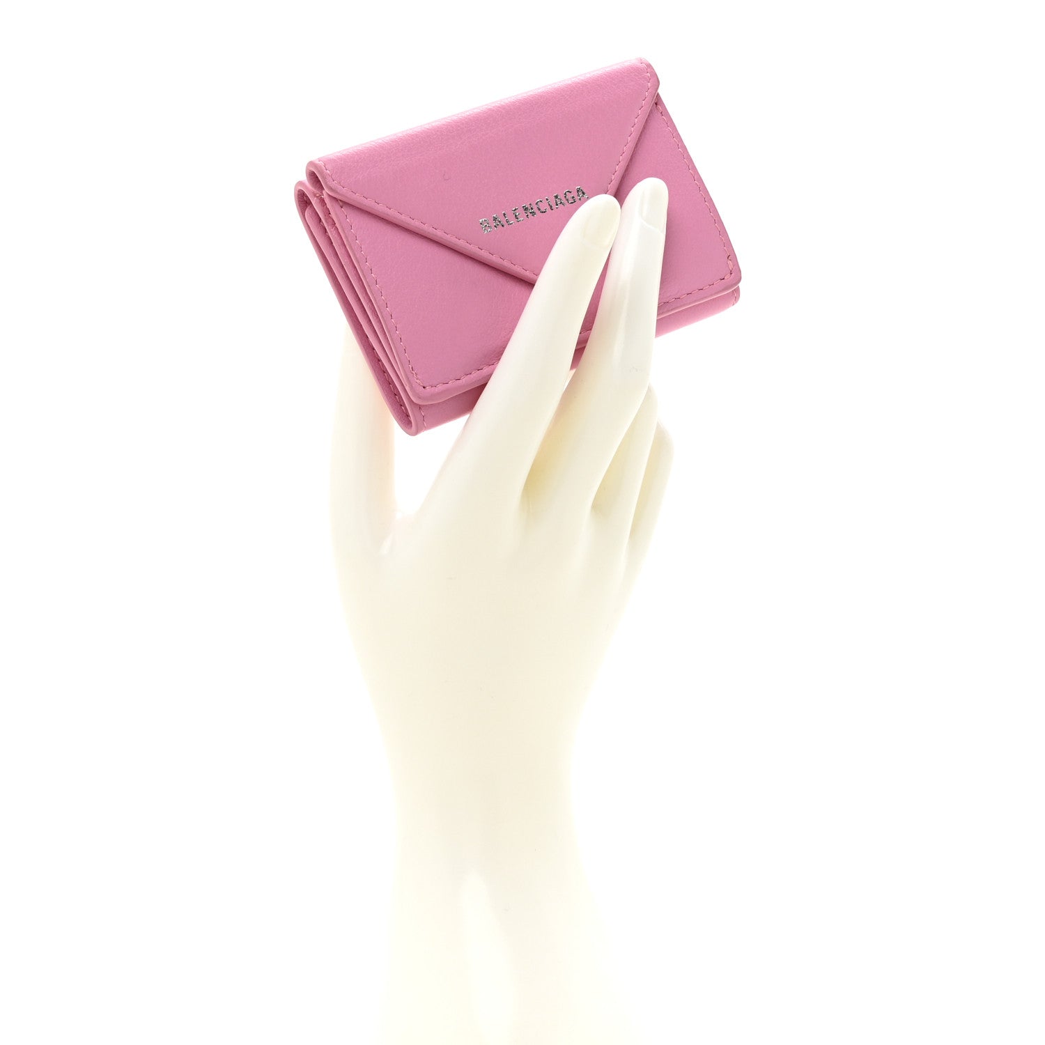 Balenciaga Grained Calfskin Logo Envelope Card Case Wallet Rose