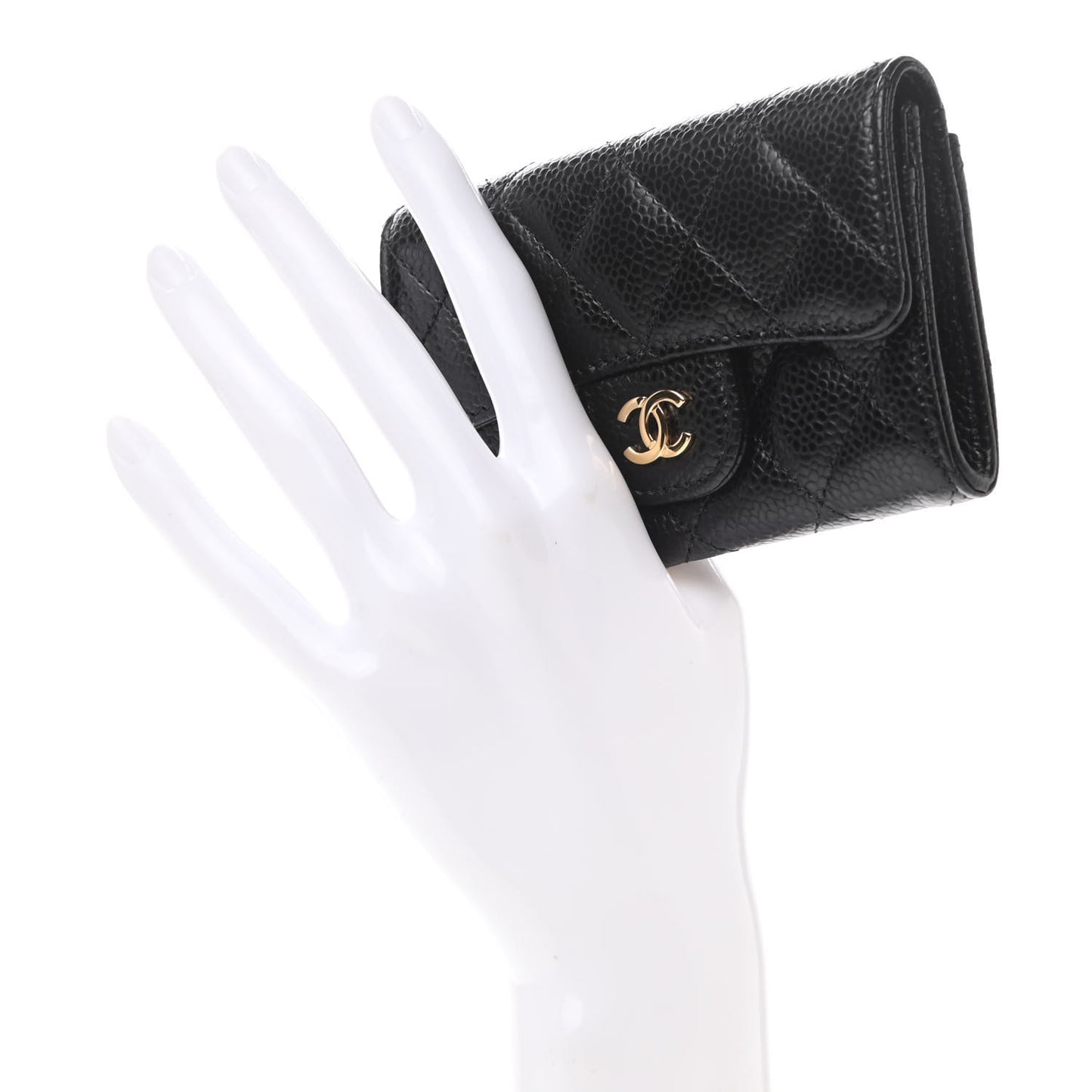 Caviar Quilted Flap Card Holder Wallet Black