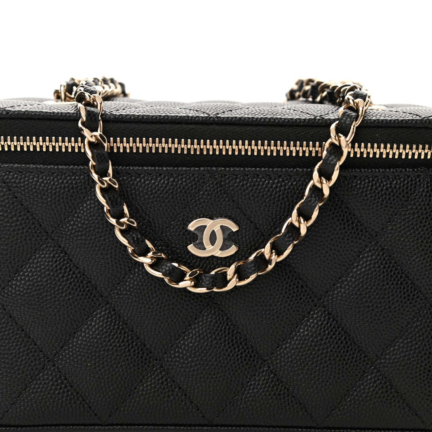 Caviar Quilted Small Vanity Case With Chain Black