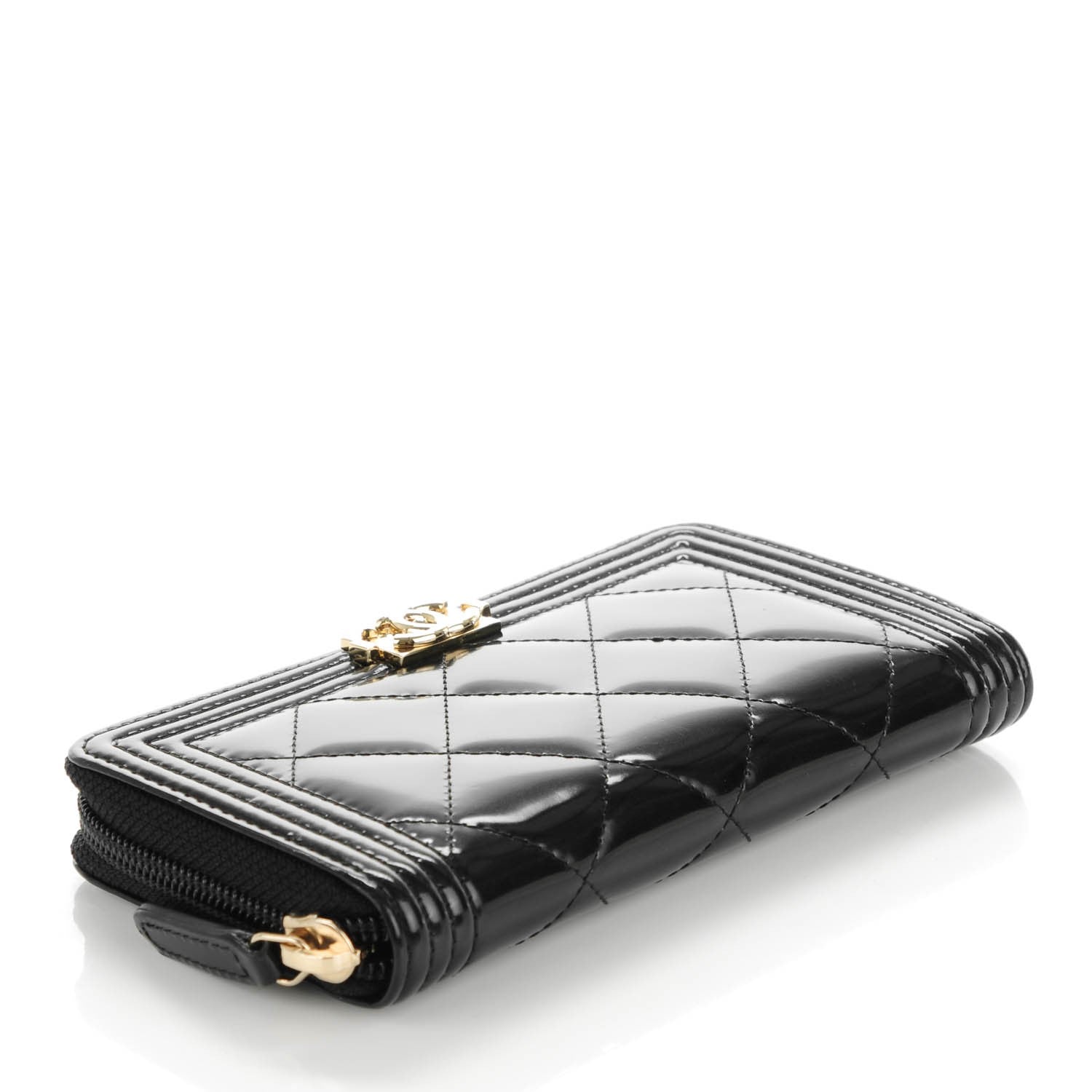 Chanel Patent Quilted Small Boy Zip Around Wallet Black 4 of 8