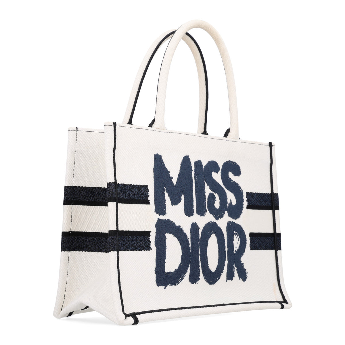 Christian Dior Canvas Embroidered Medium Miss Dior Graffiti Book Tote White Blue 2 of 9