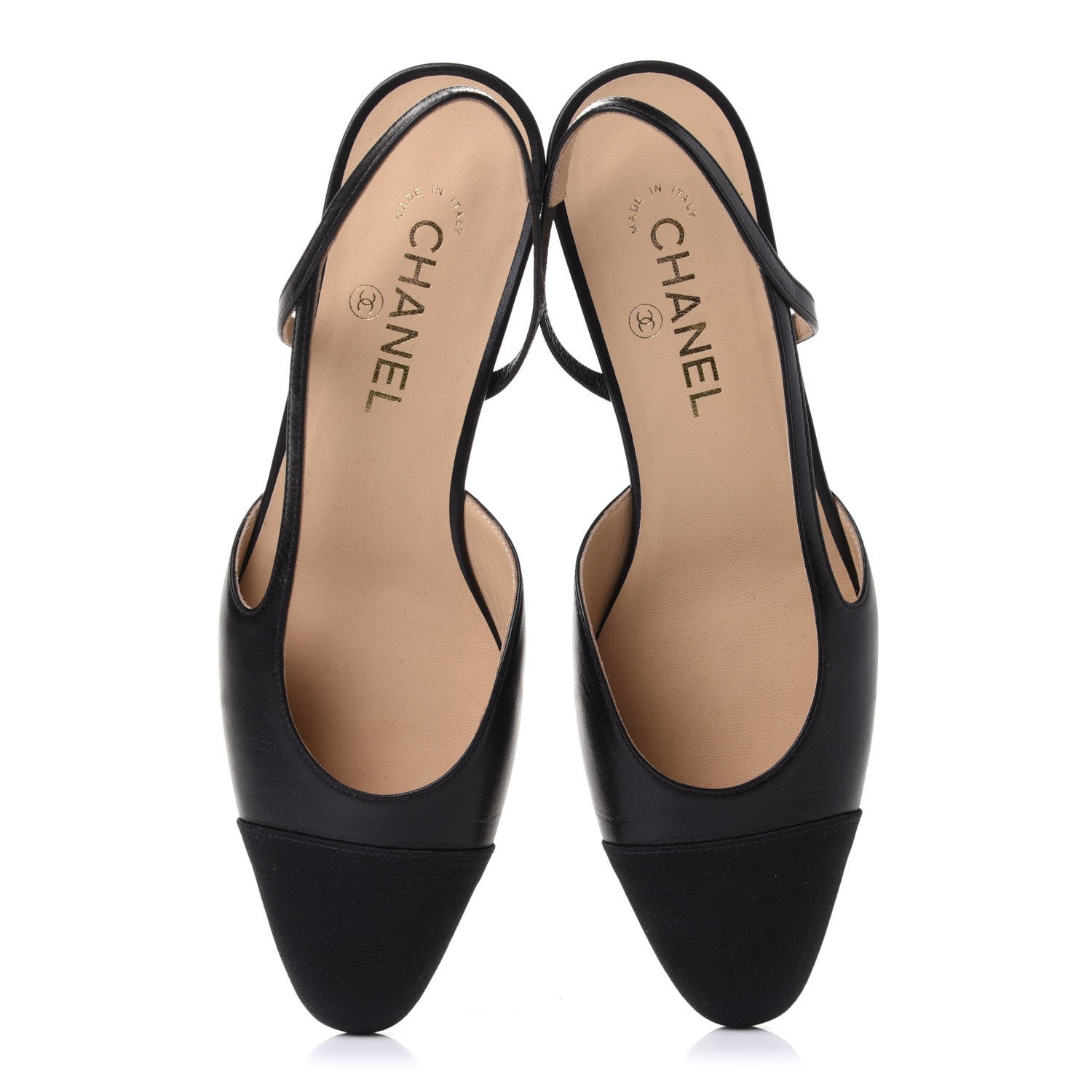 Chanel Goatskin Grosgrain Cap Toe CC Slingback Sandals 40 Black 5 of 10