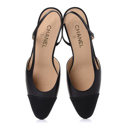 Chanel Goatskin Grosgrain Cap Toe CC Slingback Sandals 40 Black 5 of 10