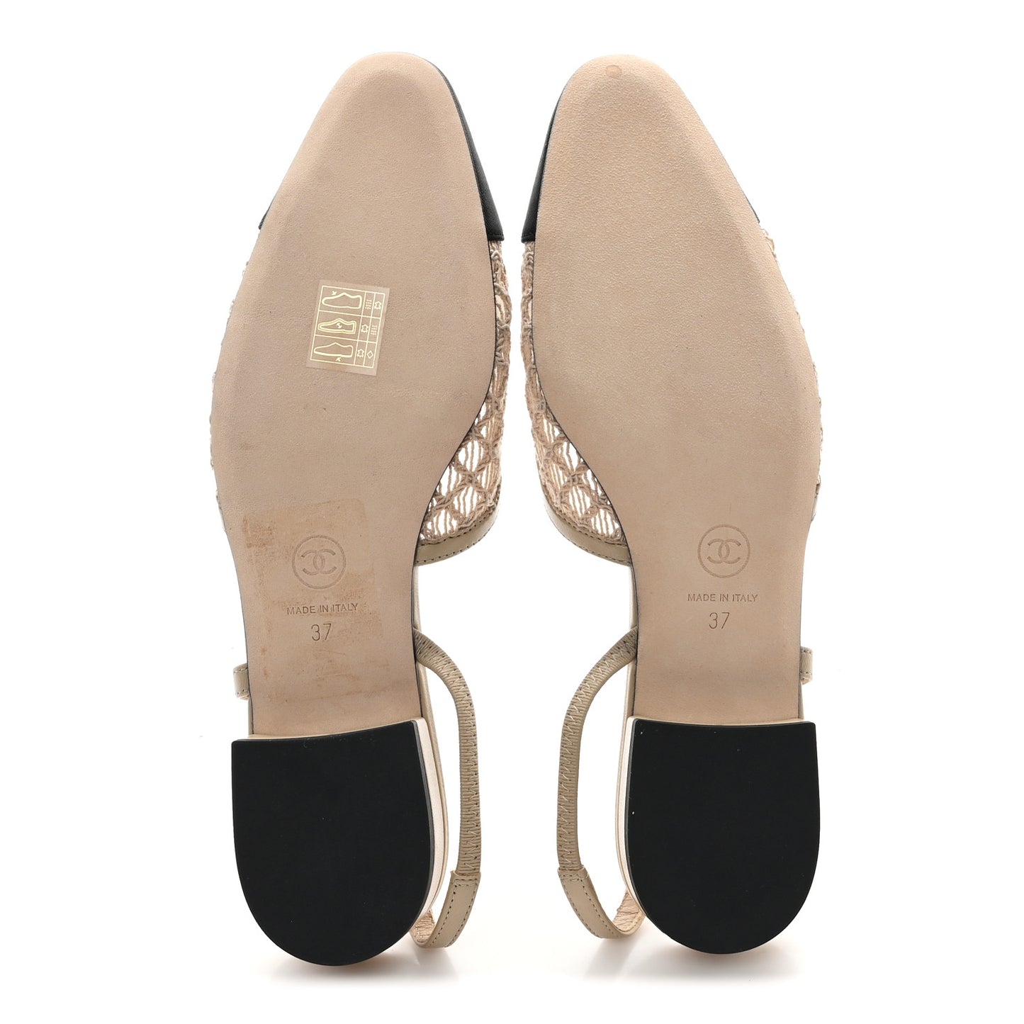 Embroidery Grosgrain Cap Toe CC Slingback Flats 37 Beige Black