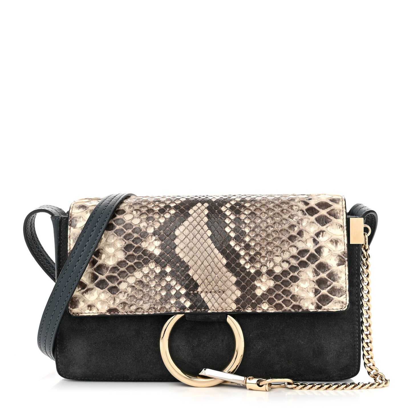 Python Calfskin Small Faye Shoulder Bag Blue